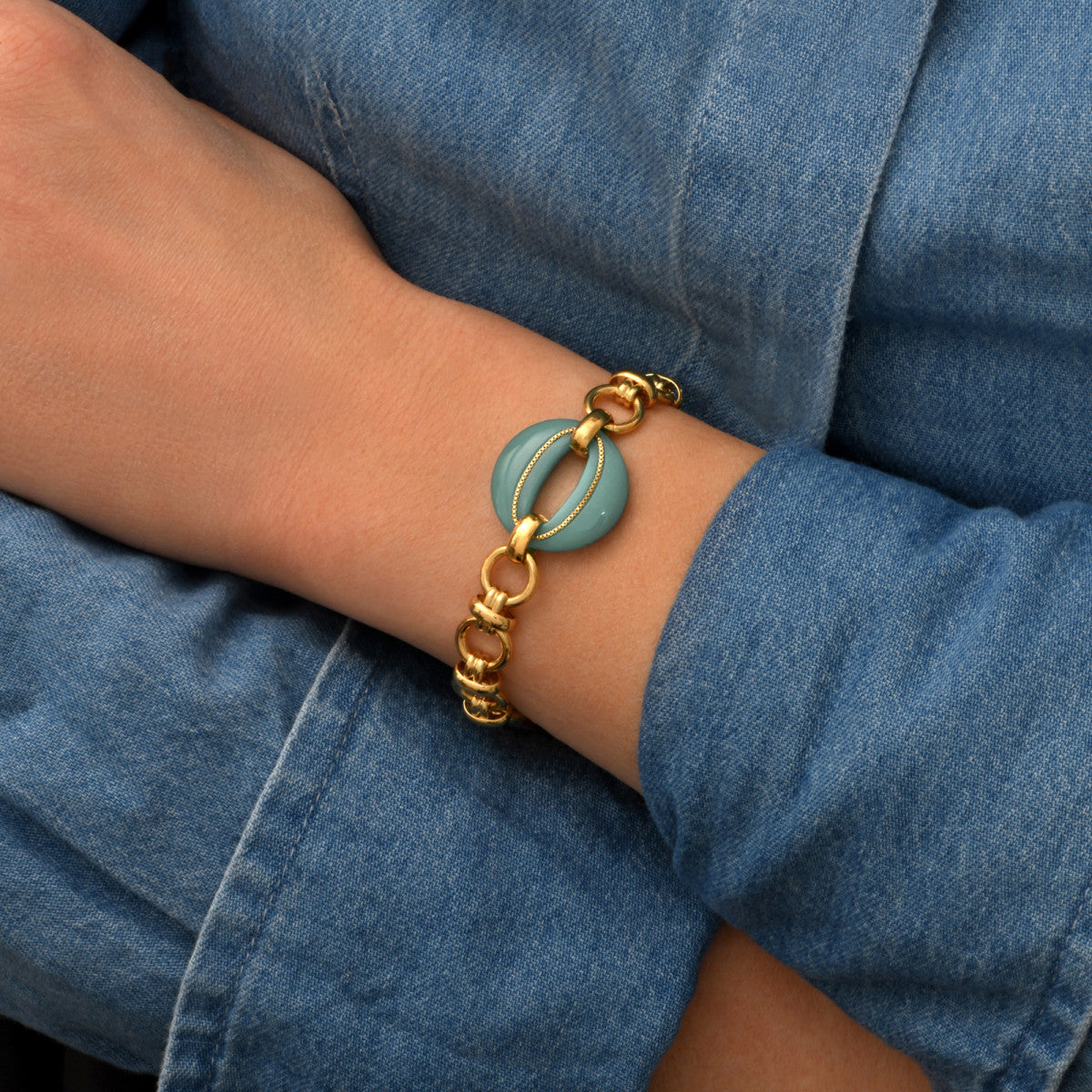 Bracelet chaîne Masseria en métal doré et maillon résine - turquoise Turquoise