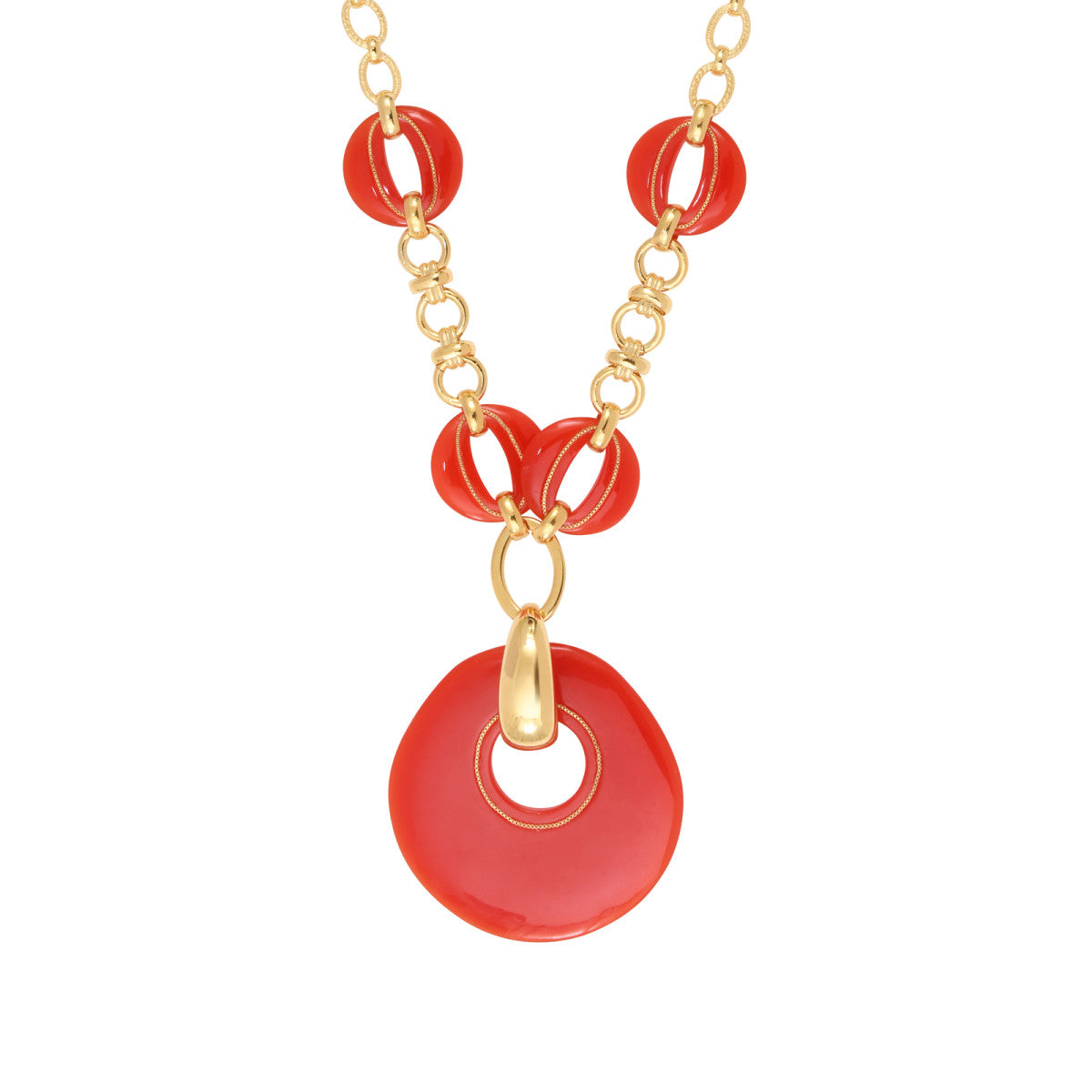 Collier sautoir chaîne réglable Masseria en métal doré et résine - corail Corail