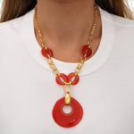 Collier sautoir chaîne réglable Masseria en métal doré et résine - corail Corail