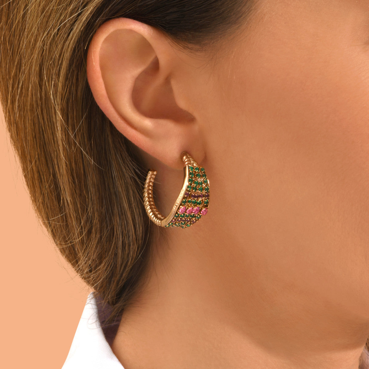 Boucles d'oreilles créoles Precious cristaux Prestige - vert & violet Vert rose