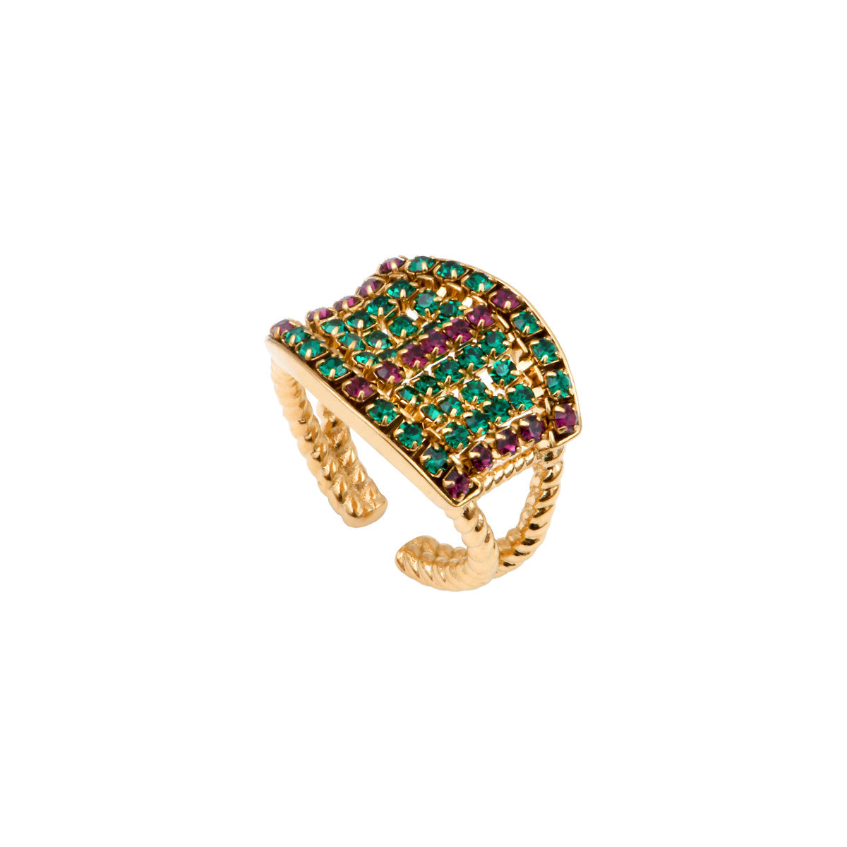 Bague ajustable Precious cristaux Prestige taille M - vert & violet Vert rose