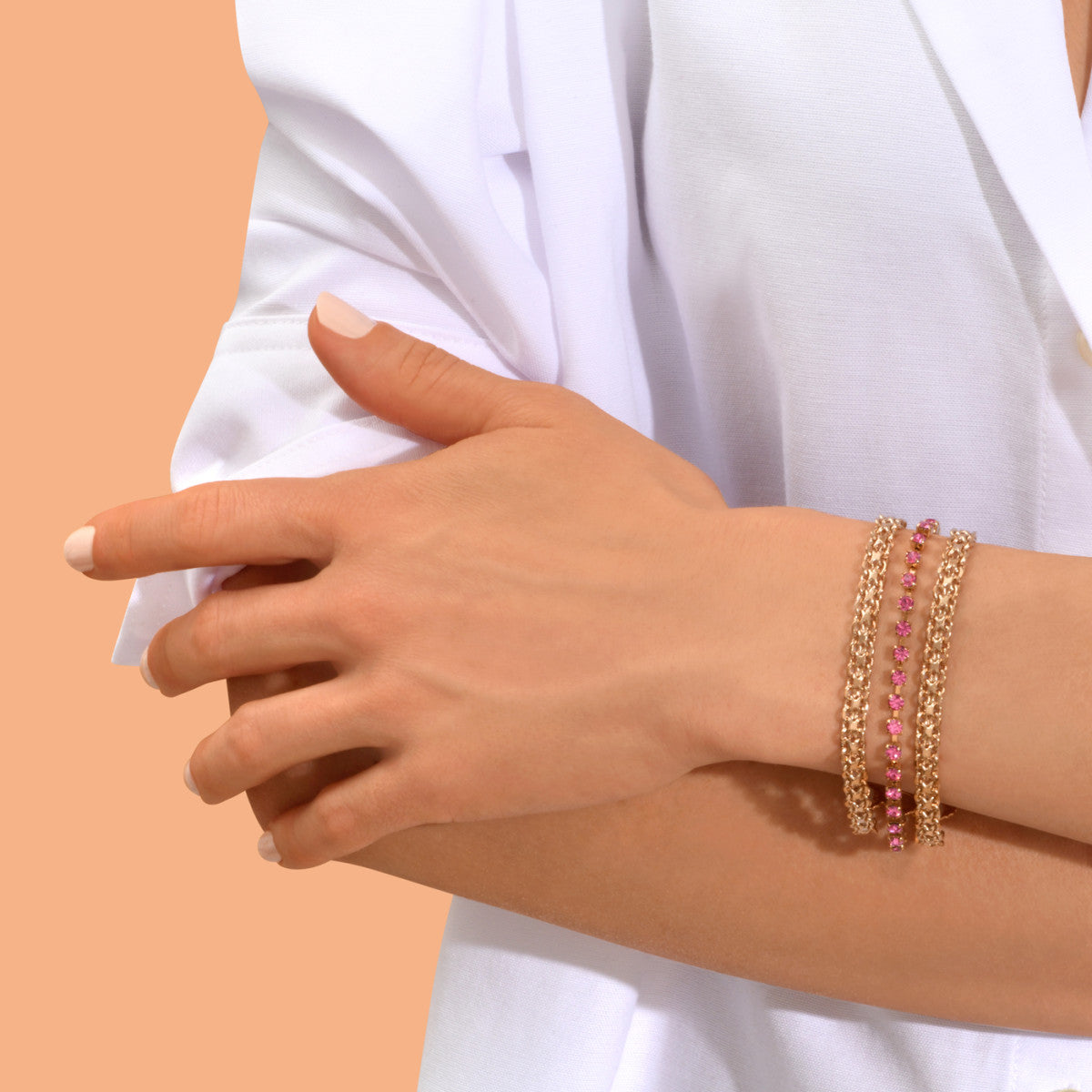 Bracelet chaînette 3 rangs cristaux Prestige - vert & violet Vert rose