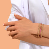 Bracelet chaînette 3 rangs cristaux Prestige - vert & violet Vert rose