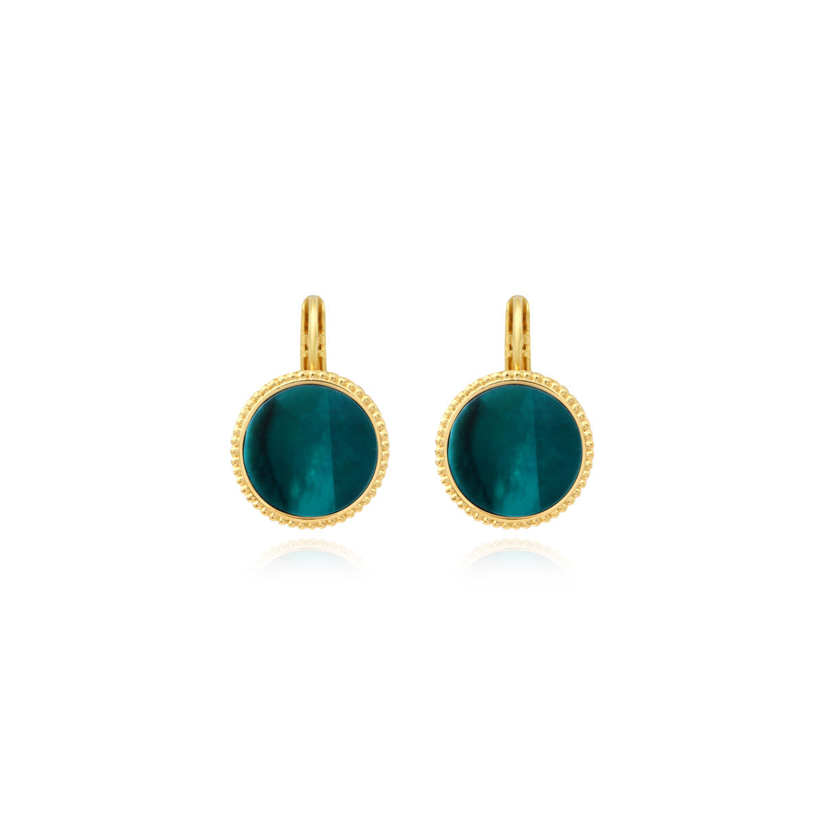 Boucles d'oreilles dormeuses rondes Ashanti en nacre - turquoise vert Turquoise vert