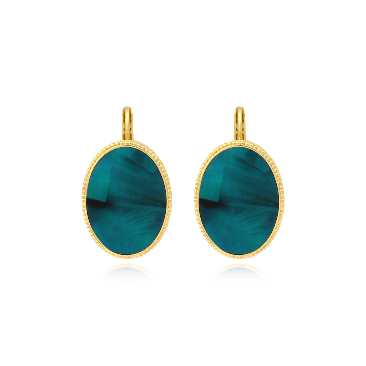 Boucles d'oreilles dormeuses ovales Ashanti en nacre - turquoise vert Turquoise vert