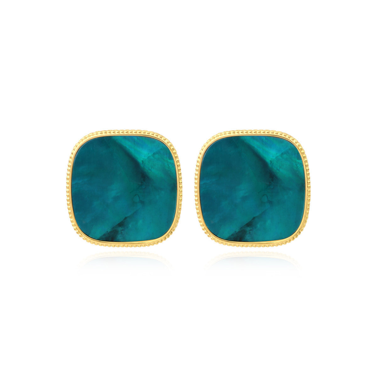 Boucles d'oreilles clip carrées Ashanti en nacre - turquoise vert Turquoise vert