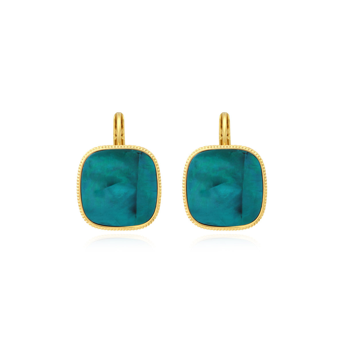 Boucles d'oreilles dormeuses carrées Ashanti en nacre - turquoise vert Turquoise vert