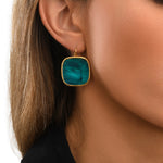 Boucles d'oreilles dormeuses carrées Ashanti en nacre - turquoise vert Turquoise vert
