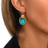 Boucles d'oreilles dormeuses Ashanti en nacre ovale et métal - turquoise vert Turquoise vert