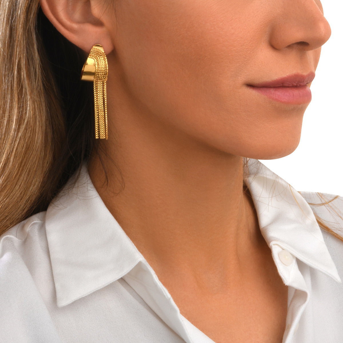 Boucles d'oreilles créoles Ashanti en métal et chaînes - doré Dore