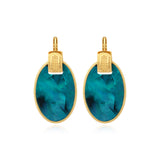Boucles d'oreilles dormeuses Ashanti en nacre ovale et métal - turquoise vert Turquoise vert