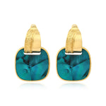 Boucles d'oreilles tige Ashanti en nacre carrée et métal - turquoise vert Turquoise vert
