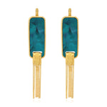 Boucles d'oreilles dormeuses Ashanti en nacre rectangulaire et chaînes - turquoise vert Turquoise vert