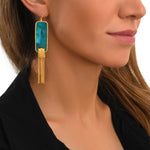 Boucles d'oreilles dormeuses Ashanti en nacre rectangulaire et chaînes - turquoise vert Turquoise vert