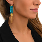 Boucles d'oreilles dormeuses Ashanti en nacre rectangulaire et chaînes - turquoise vert Turquoise vert