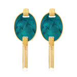 Boucles d'oreilles tige Ashanti en nacre ovale, métal et chaînes - turquoise vert Turquoise vert