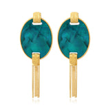 Boucles d'oreilles tige Ashanti en nacre ovale, métal et chaînes - turquoise vert Turquoise vert