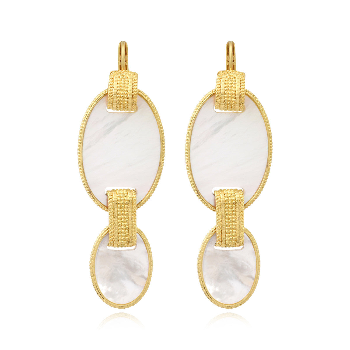 Boucles d'oreilles dormeuses Ashanti en nacre ovale et métal - blanc Nacre