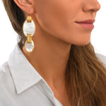 Boucles d'oreilles dormeuses Ashanti en nacre ovale et métal - blanc Nacre