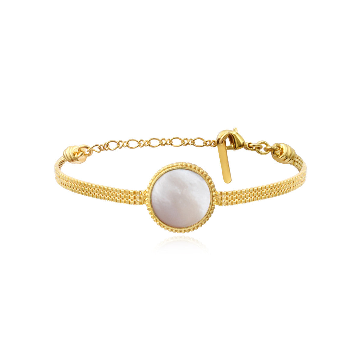 Bracelet Ashanti en nacre ronde et chaîne plate - blanc Nacre