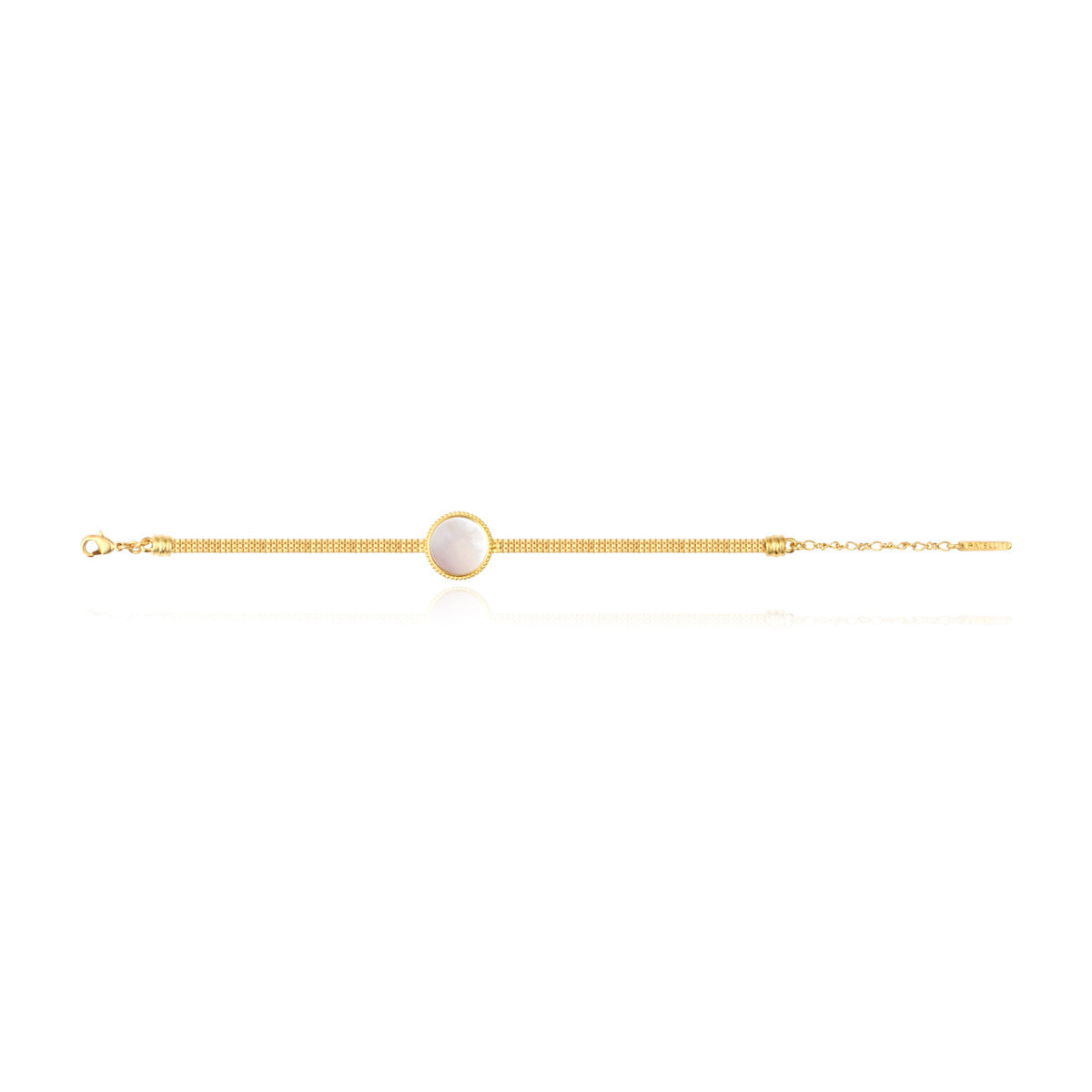 Bracelet Ashanti en nacre ronde et chaîne plate - blanc Nacre