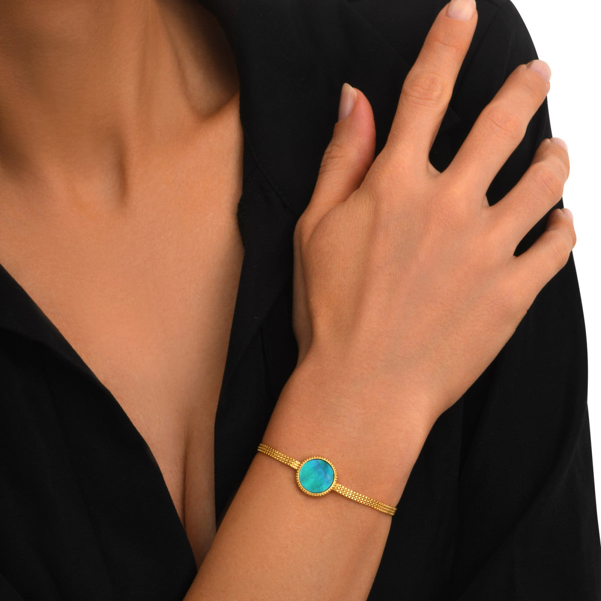 Bracelet Ashanti en nacre ronde et chaîne plate - turquoise vert Turquoise vert