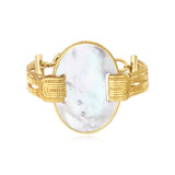 Bracelet Ashanti multirangs en chaînes et nacre ovale - blanc Nacre