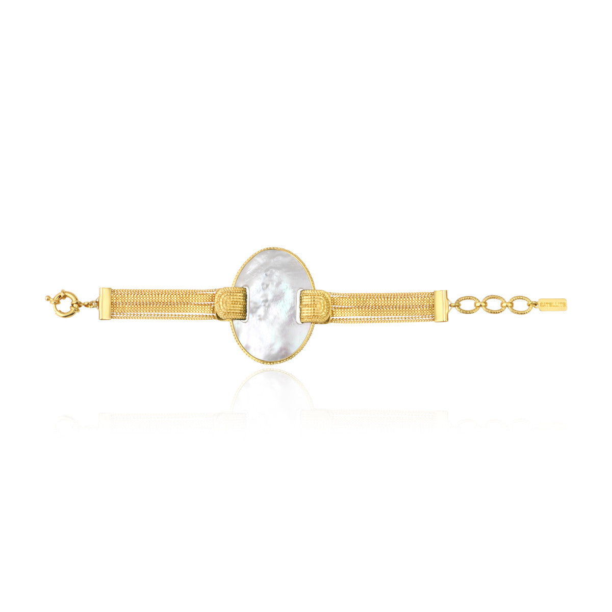 Bracelet Ashanti multirangs en chaînes et nacre ovale - blanc Nacre