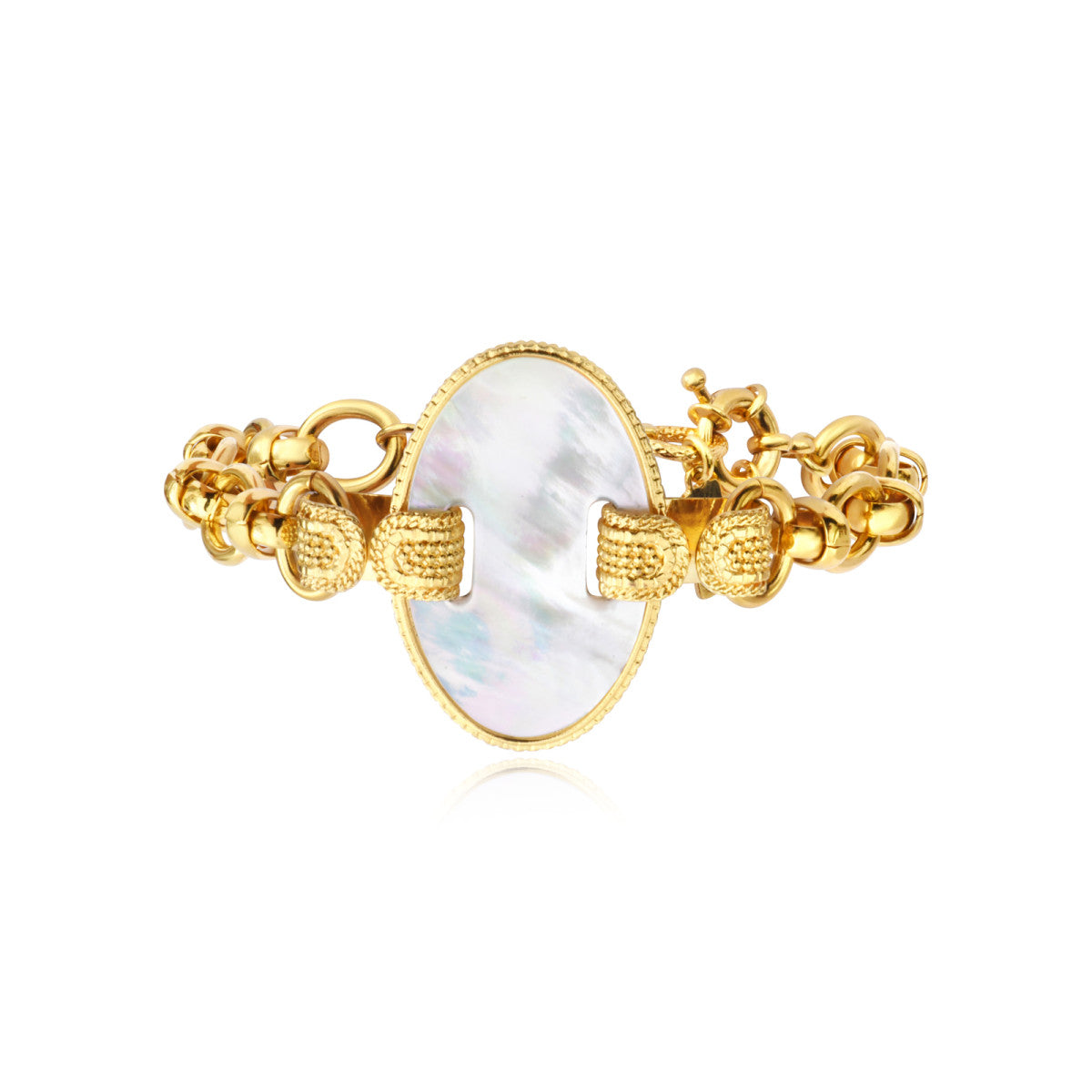 Bracelet Ashanti en chaîne à maillons et nacre ovale - blanc Nacre