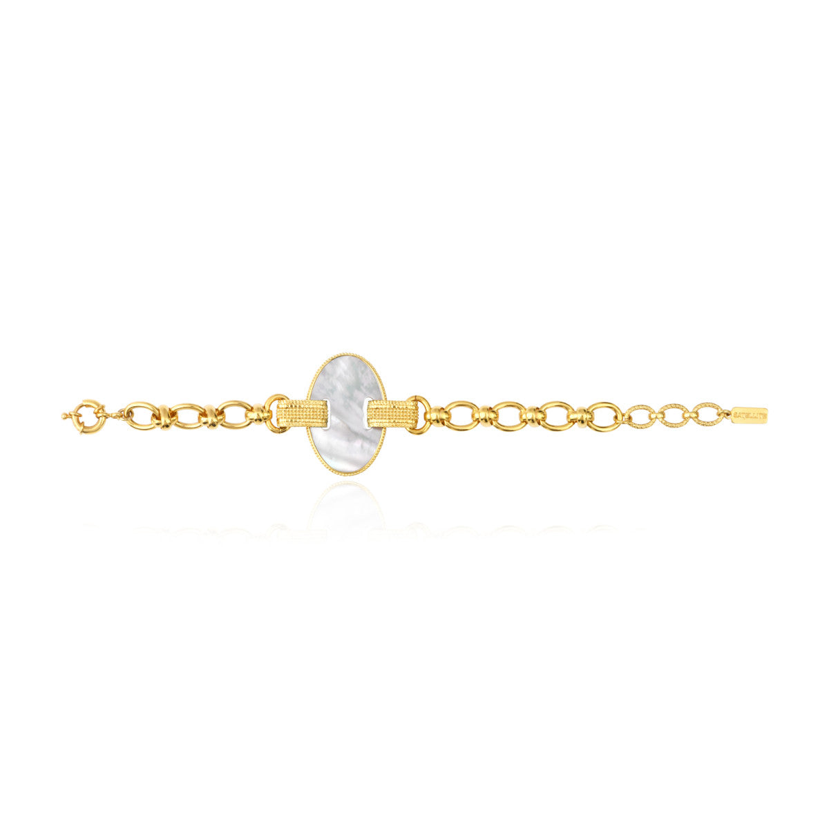 Bracelet Ashanti en chaîne à maillons et nacre ovale - blanc Nacre