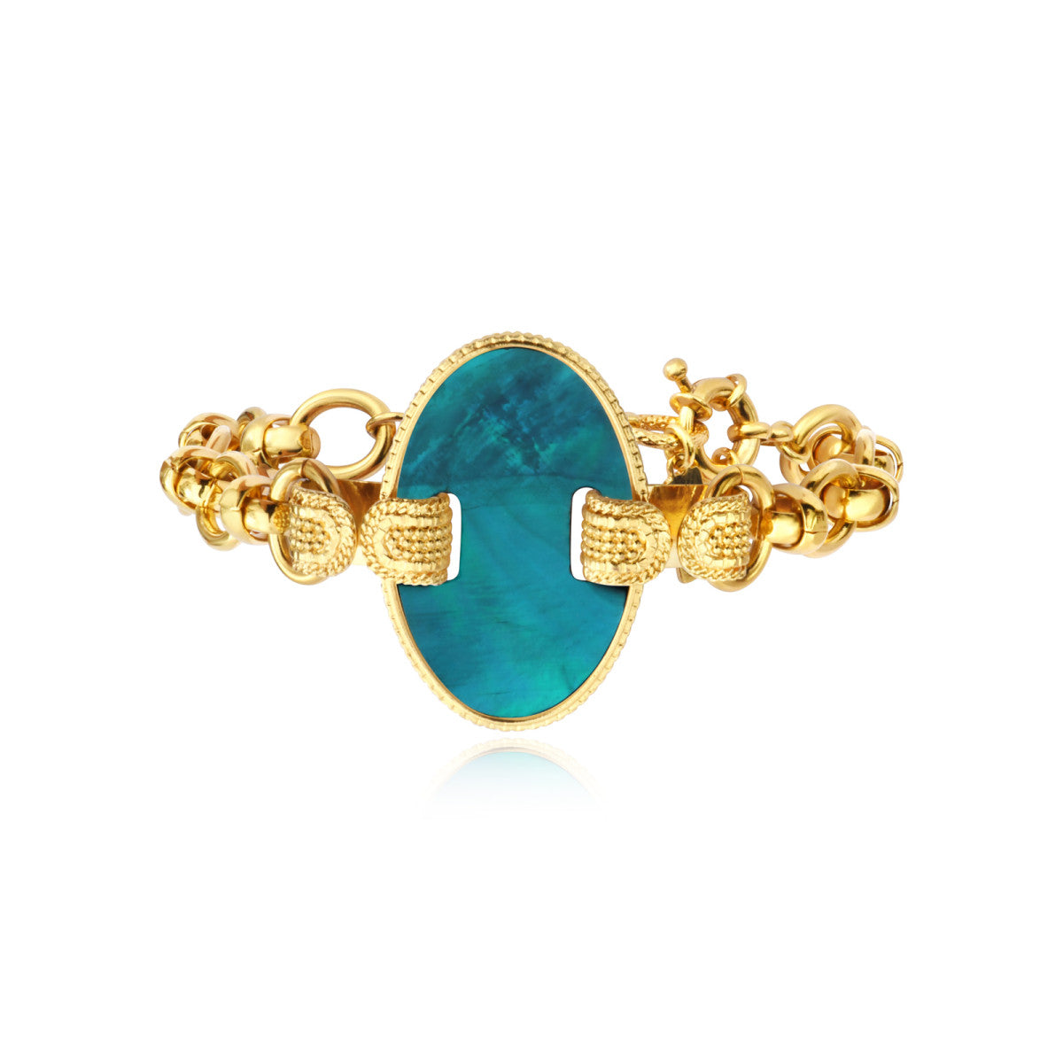 Bracelet Ashanti en chaîne à maillons et nacre ovale - turquoise vert Turquoise vert