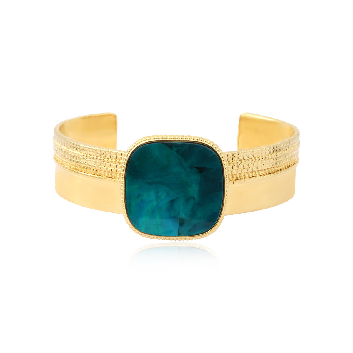 Bracelet jonc Ashanti large ajustable en nacre carrée et métal - turquoise vert - taille M Turquoise vert