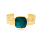 Bracelet jonc Ashanti large ajustable en nacre carrée et métal - turquoise vert - taille M Turquoise vert
