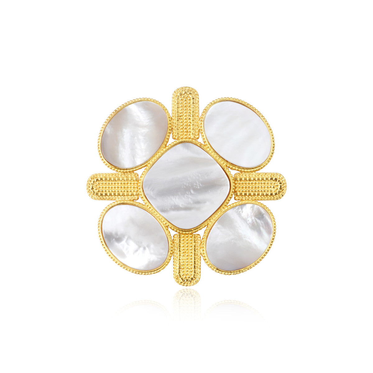 Broche Ashanti en métal et nacre - blanc Nacre