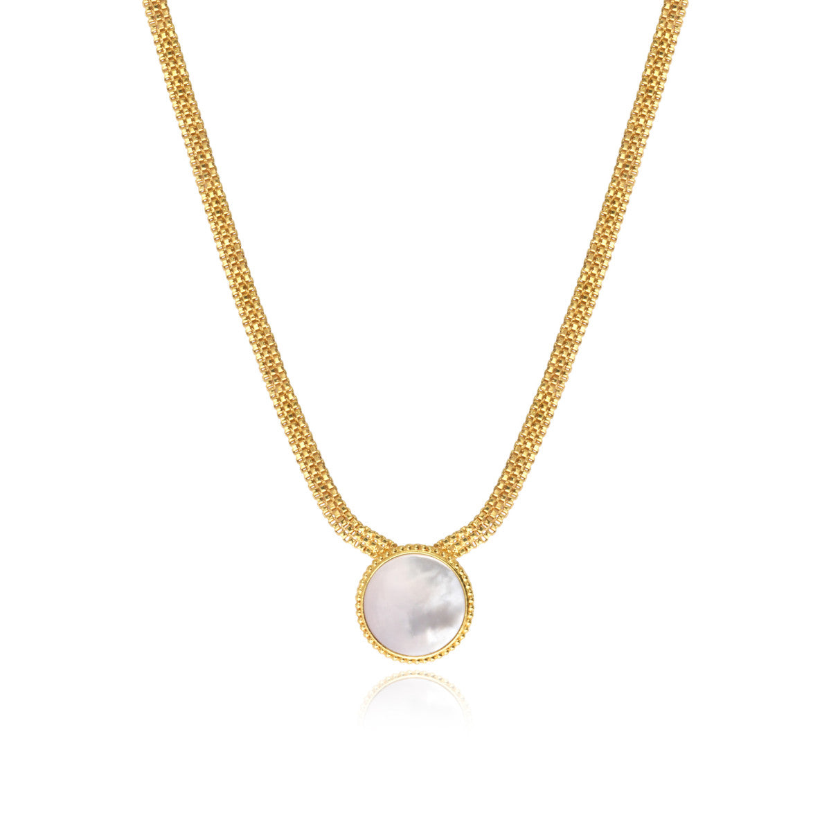 Collier Ashanti en chaîne plate et nacre ronde - blanc Nacre