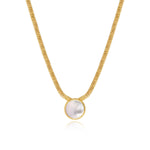 Collier Ashanti en chaîne plate et nacre ronde - blanc Nacre