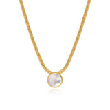 Collier Ashanti en chaîne plate et nacre ronde - blanc Nacre
