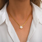 Collier Ashanti en chaîne plate et nacre ronde - blanc Nacre