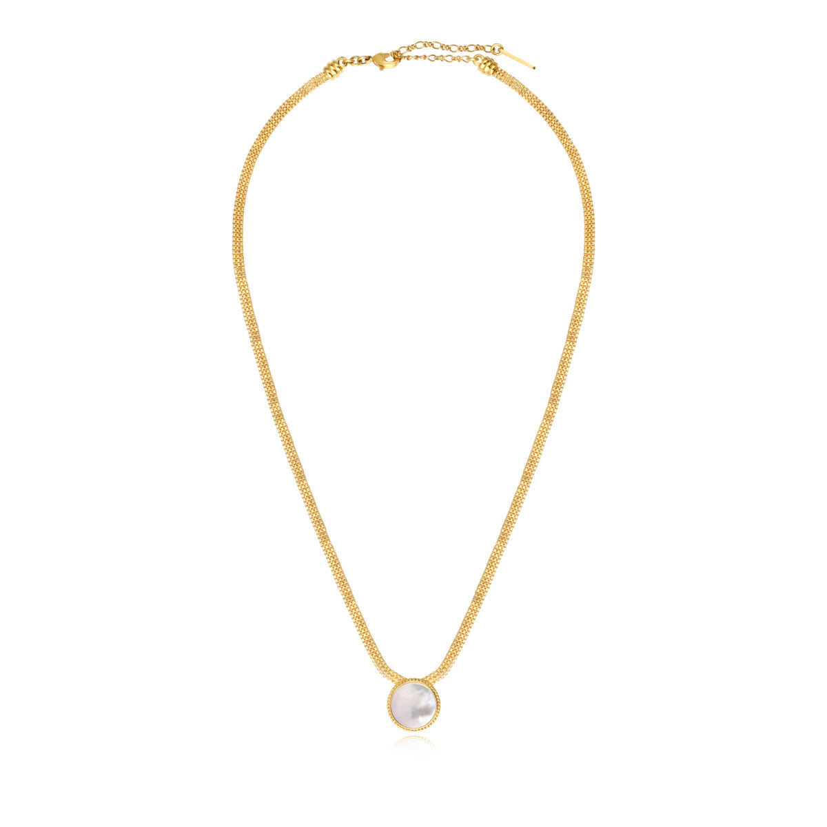 Collier Ashanti en chaîne plate et nacre ronde - blanc Nacre