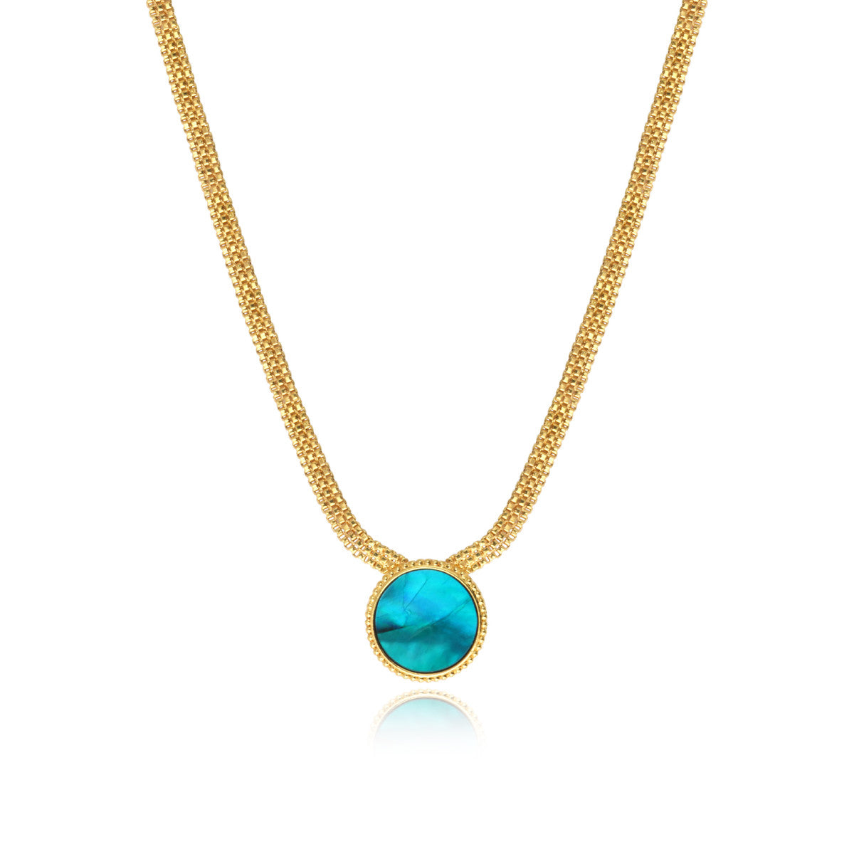 Collier Ashanti en chaîne plate et nacre ronde - turquoise vert Turquoise vert
