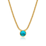 Collier Ashanti en chaîne plate et nacre ronde - turquoise vert Turquoise vert