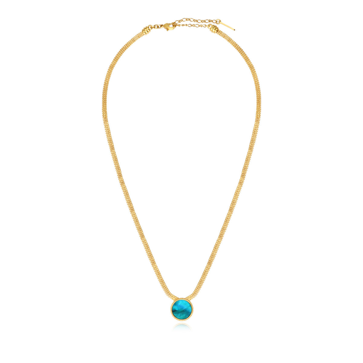 Collier Ashanti en chaîne plate et nacre ronde - turquoise vert Turquoise vert