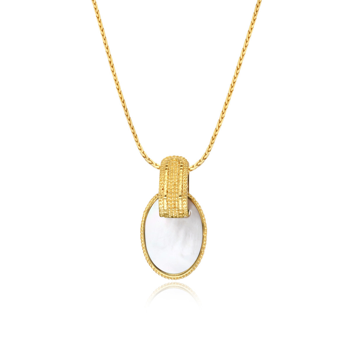 Collier Ashanti en chaîne tressée et nacre ovale - blanc Nacre