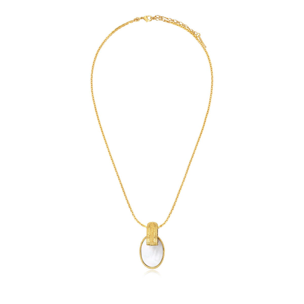 Collier Ashanti en chaîne tressée et nacre ovale - blanc Nacre