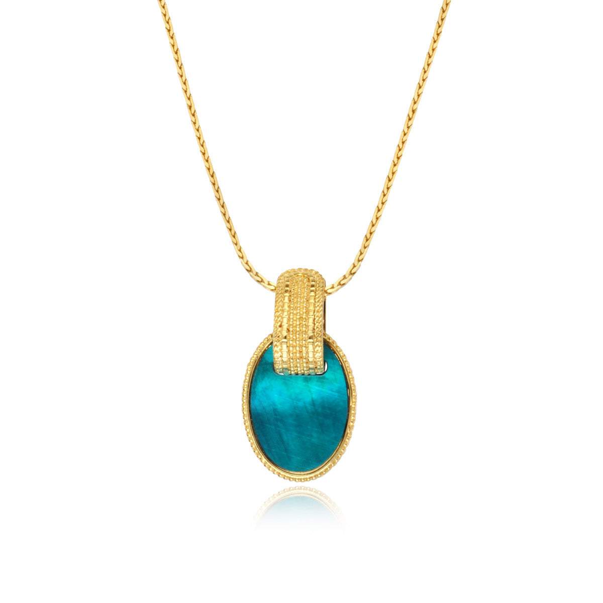 Collier Ashanti en chaîne tressée et nacre ovale - turquoise vert Turquoise vert