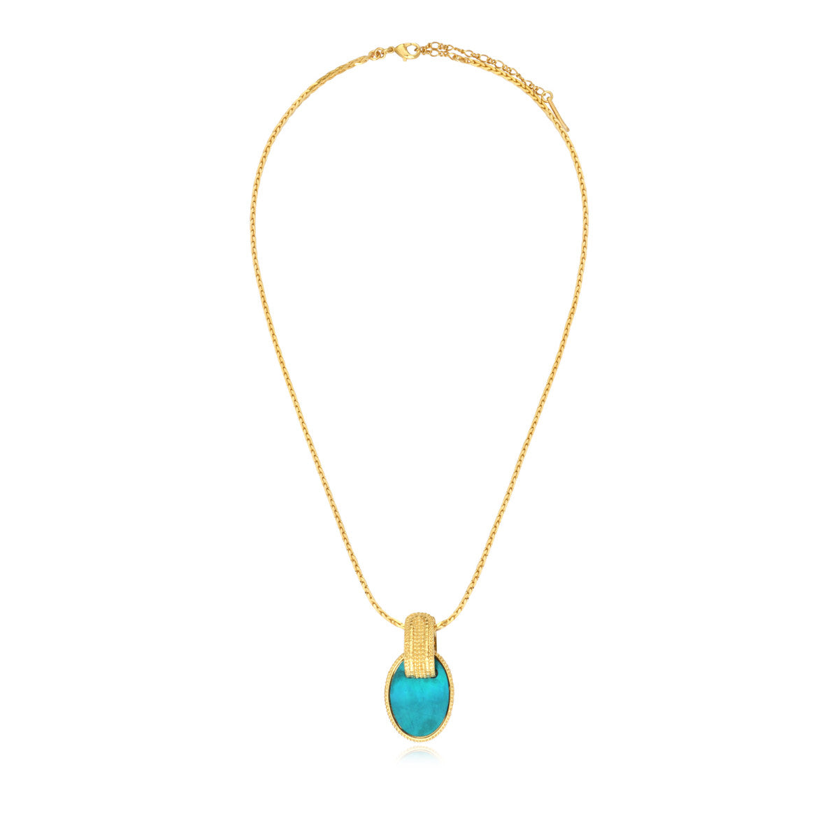 Collier Ashanti en chaîne tressée et nacre ovale - turquoise vert Turquoise vert