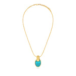 Collier Ashanti en chaîne tressée et nacre ovale - turquoise vert Turquoise vert