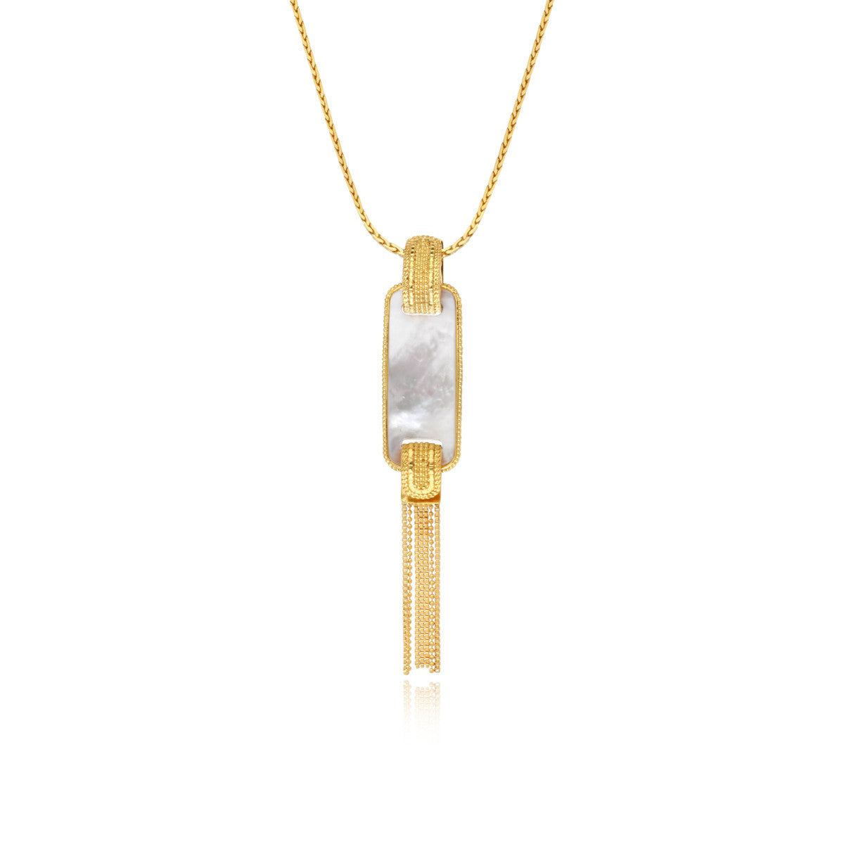 Collier Ashanti en chaîne tressée et nacre rectangulaire avec chaînes - blanc Nacre