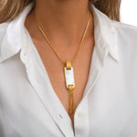 Collier Ashanti en chaîne tressée et nacre rectangulaire avec chaînes - blanc Nacre