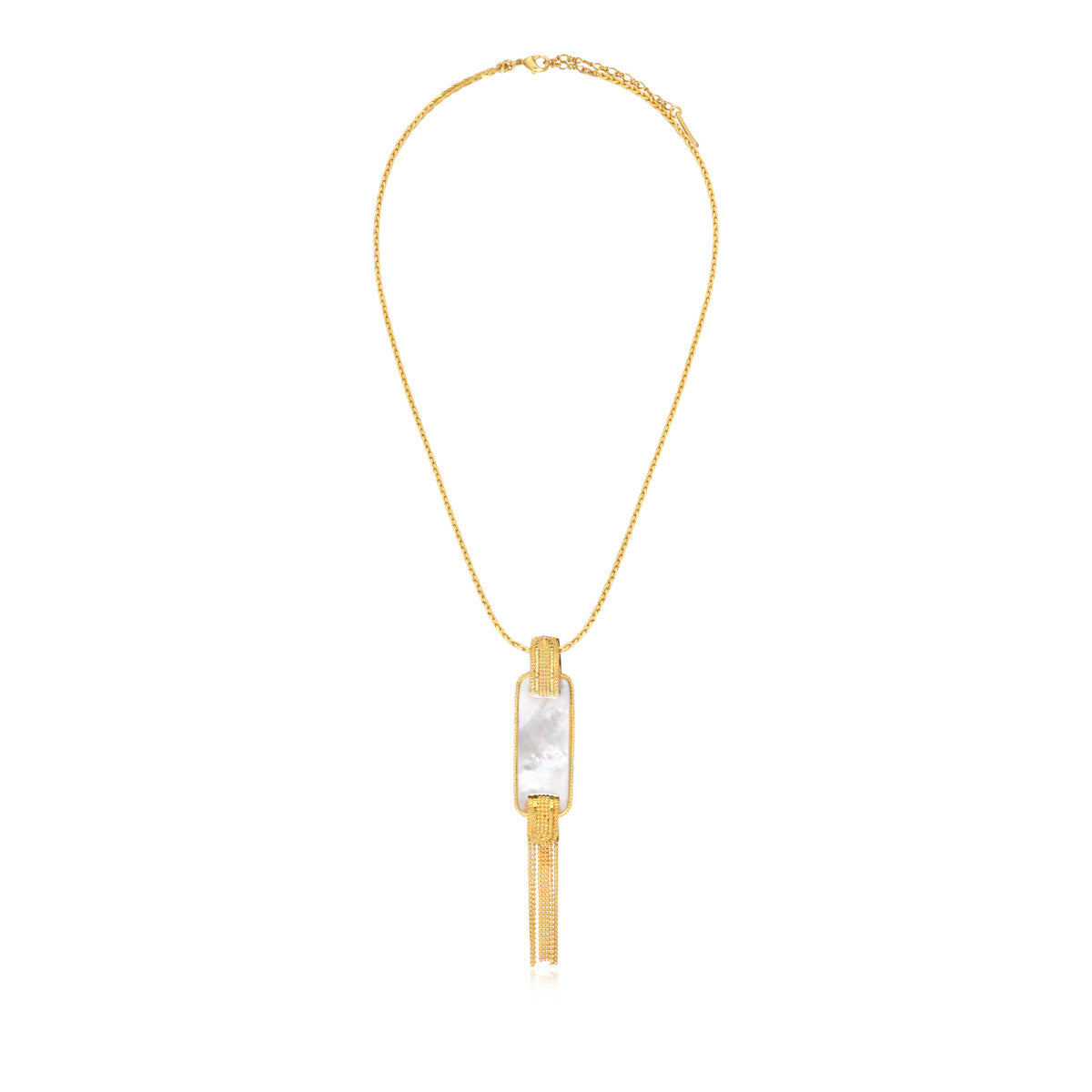 Collier Ashanti en chaîne tressée et nacre rectangulaire avec chaînes - blanc Nacre